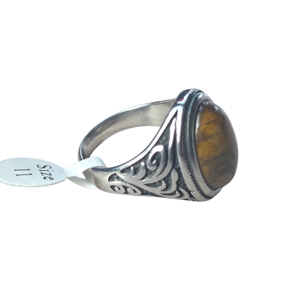 New Stainless Steel Men's Ring Tiger's Eye Size 11 - Picture 4 of 6